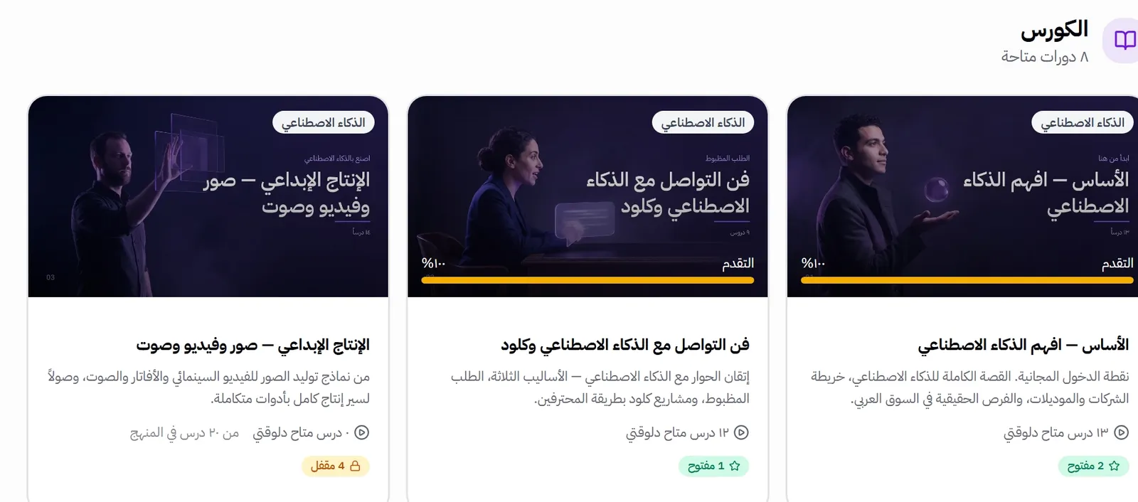 ليه كورس الانتاج الابداعي مقفول عندي رغم اني خلصت اللي قبله