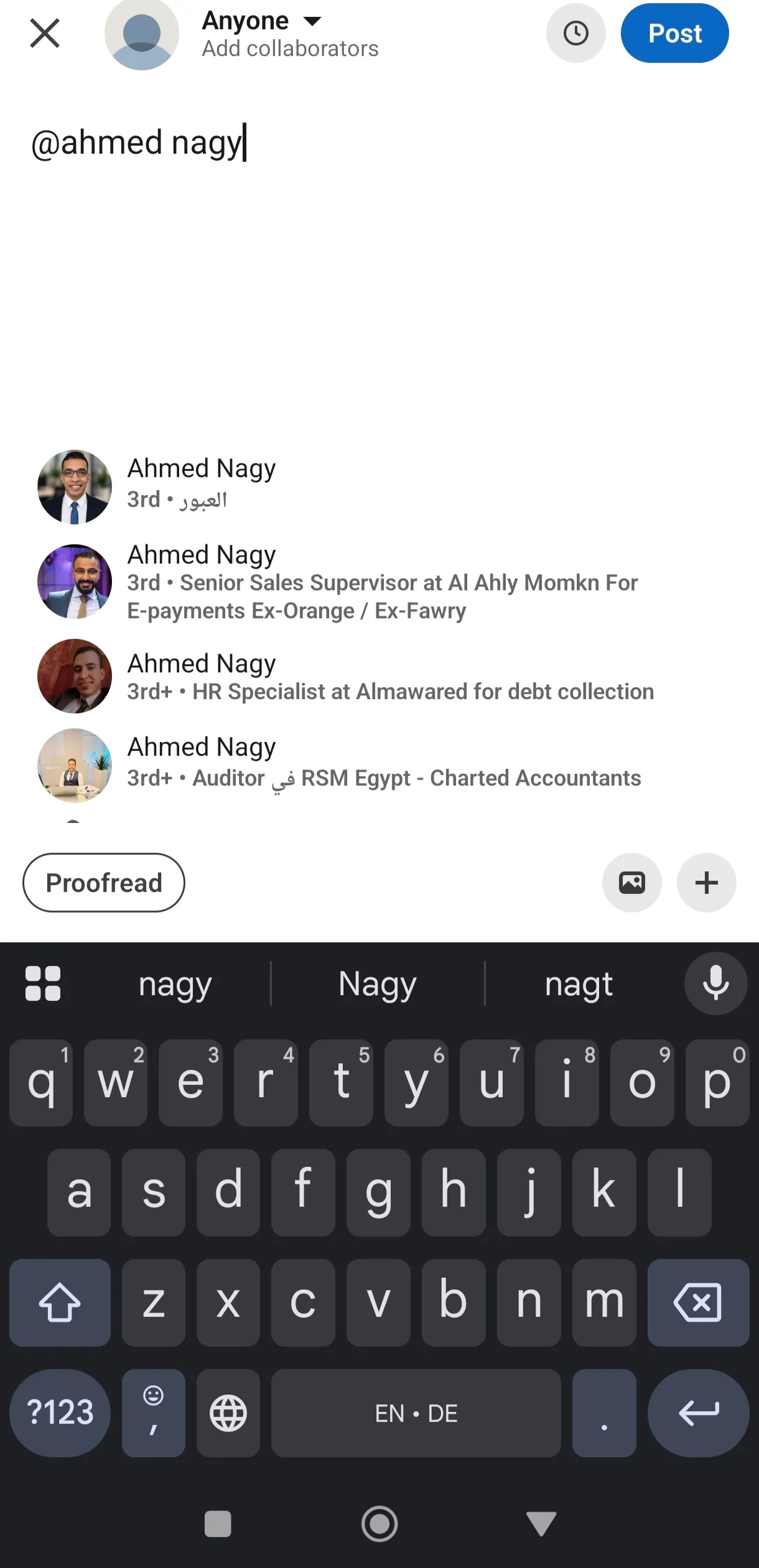 انا مش عارفه اعمل منشن ل م.احمد علي LinkedIn ممكن اعرف ايه المشكله